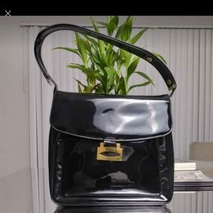 Vintage Crown Lewis Hand Bag - Black - Gold - Snap 👛